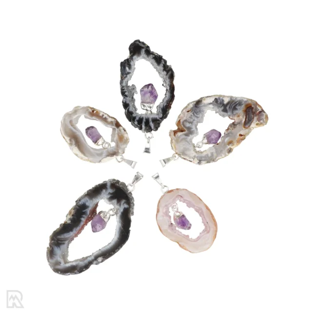 Agaat geode hanger met Amethist