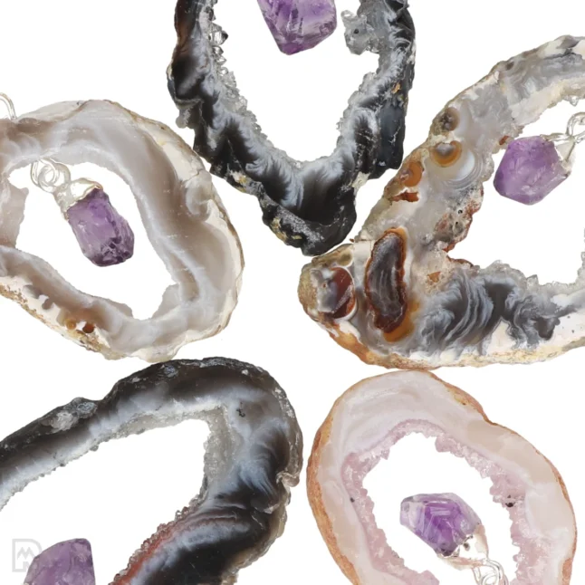 5482 agate geode pendant with amethyst hem