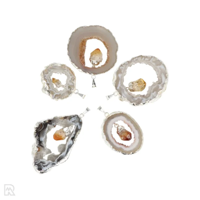 Agaat geode hanger met Citrien* | Verzilverd