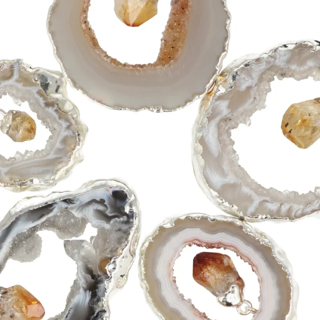 Agaat geode hanger met Citrien* | Verzilverd - Afbeelding 2