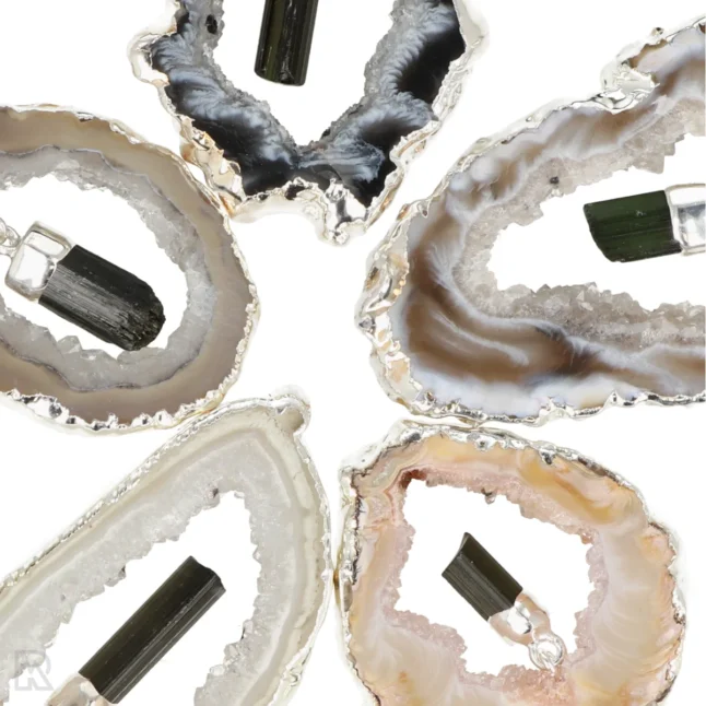 Agaat geode hanger met Toermalijn | Verzilverd – Bild 2