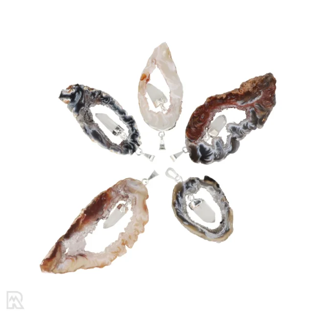 Agaat geode hanger met Bergkristal