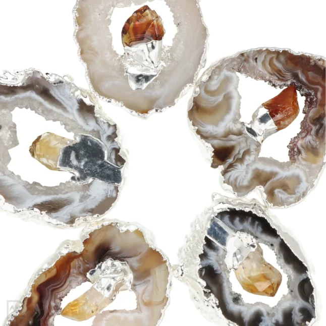 Agaat geode hanger met staande Citrien* | Verzilverd - Image 2