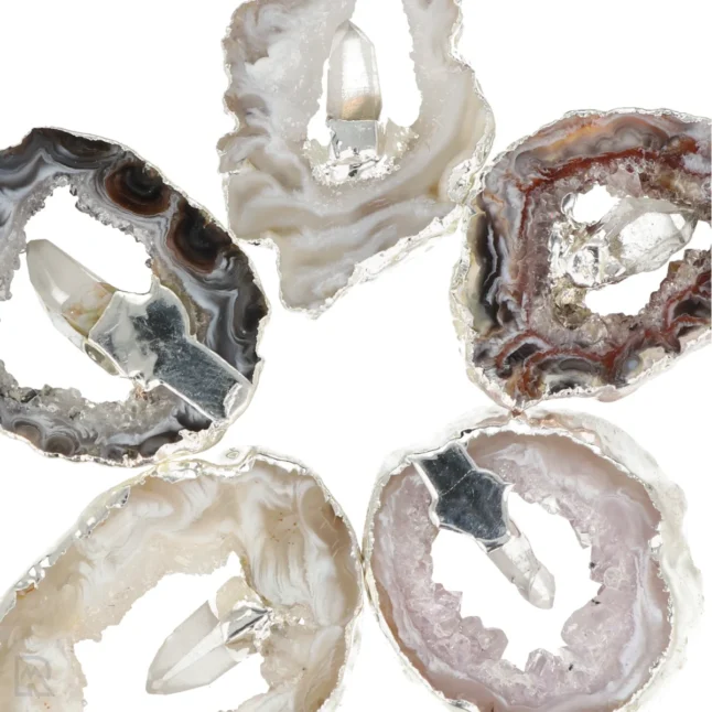Agaat geode hanger met staande Bergkristal | Verzilverd - Afbeelding 2