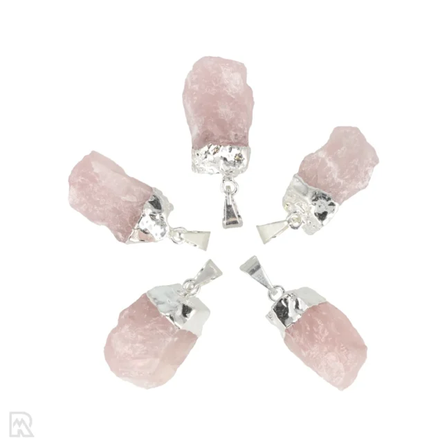Rose quartz rough pendant | Silver-plated