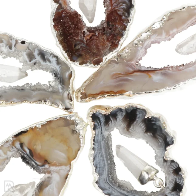 Agaat geode hanger met Bergkristal | Verzilverd - Afbeelding 2