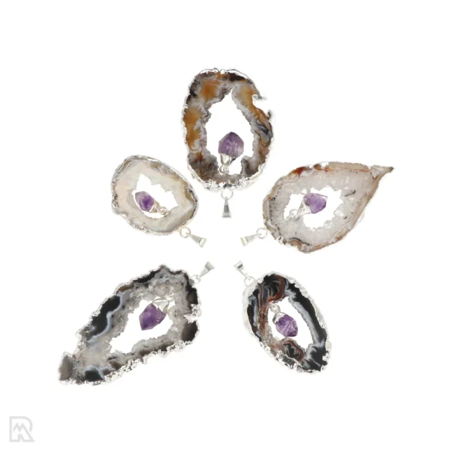 Agaat geode hanger met Amethist | Verzilverd