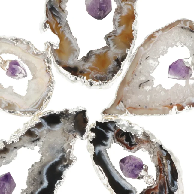 Agaat geode hanger met Amethist | Verzilverd - Afbeelding 2