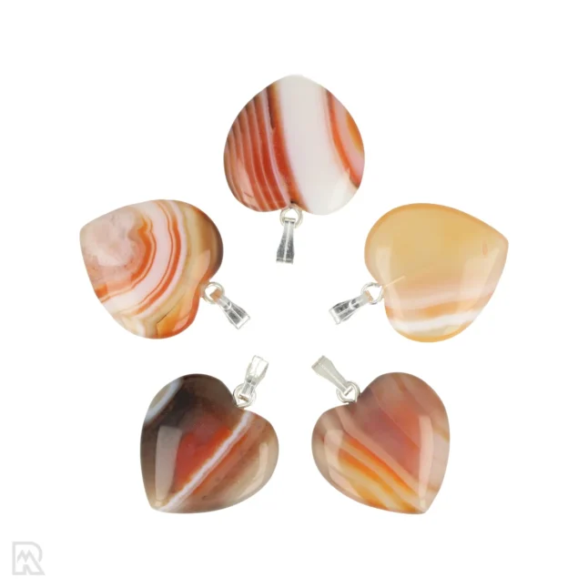 Carneool Geband Hart Hanger | 2 cm