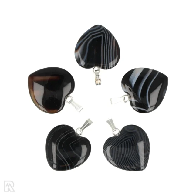 Zwarte Agaat Hart Hanger | 2 cm
