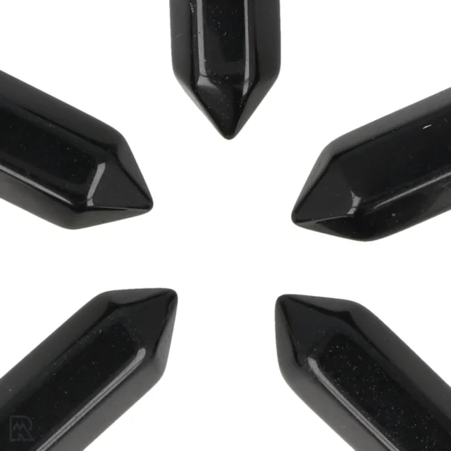 Zwarte Obsidiaan Dubbeleinder Hanger | 3,2 cm - Afbeelding 2