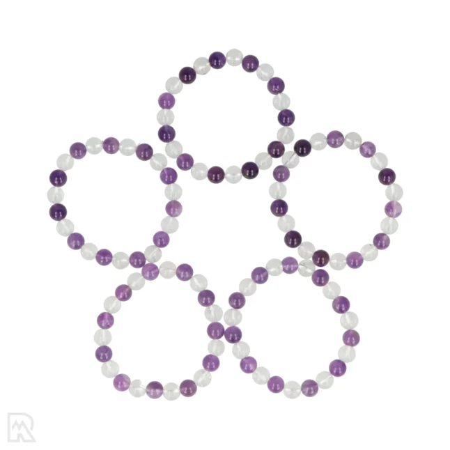 Bergkristal - Amethist Kogelarmband | 8 mm