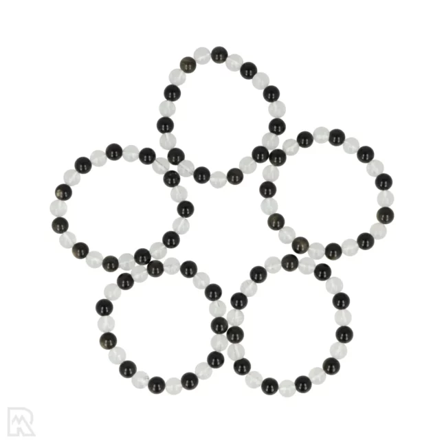 Bergkristal - Goud Obsidiaan Kogelarmband | 8 mm
