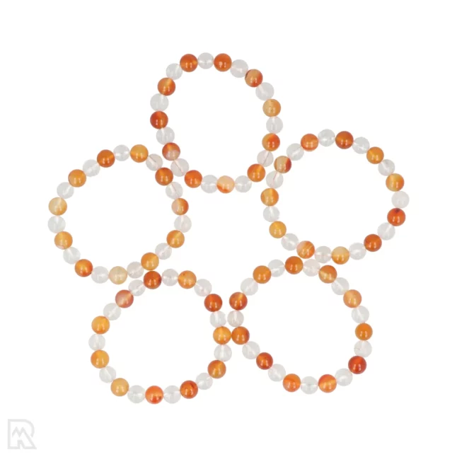 Rhinestone - Orange Agate Ball Bracelet | 8 mm