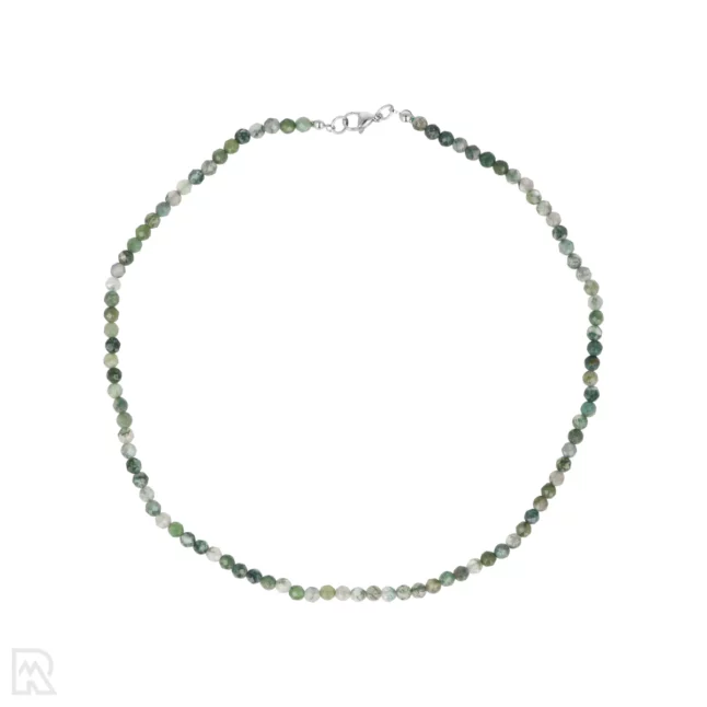 Moss agate Faceted Bead Necklace | 4 mm - 45 cm