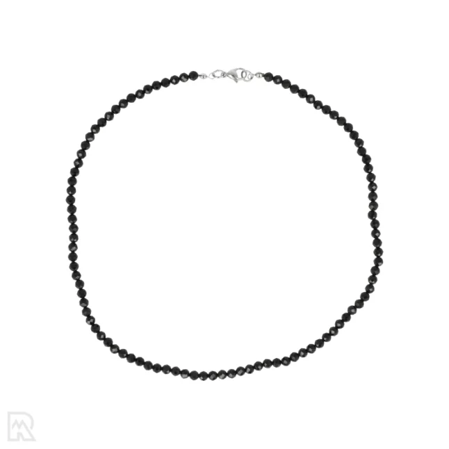 Zwarte Toermalijn Facet Kralenketting | 4 mm - 45 cm