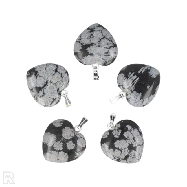 Sneeuwvlok Obsidiaan Hart Hanger | 2 cm