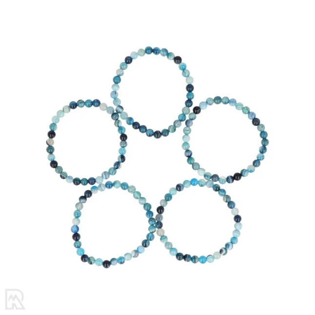 Blauer Achat Kugelarmband | Gebeizt - 6 mm