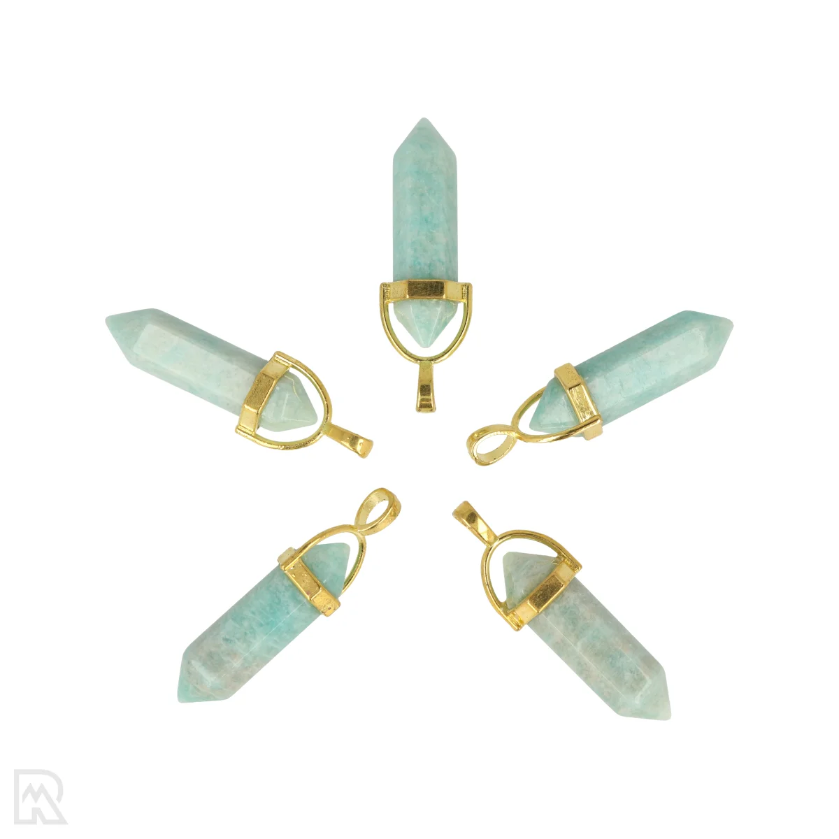 Amazoniet Dubbeleinder Hanger | AA - Goudkleurig - 3,2 cm 1 Amazoniet Dubbeleinder Hanger uit China met artikelnummer 4238