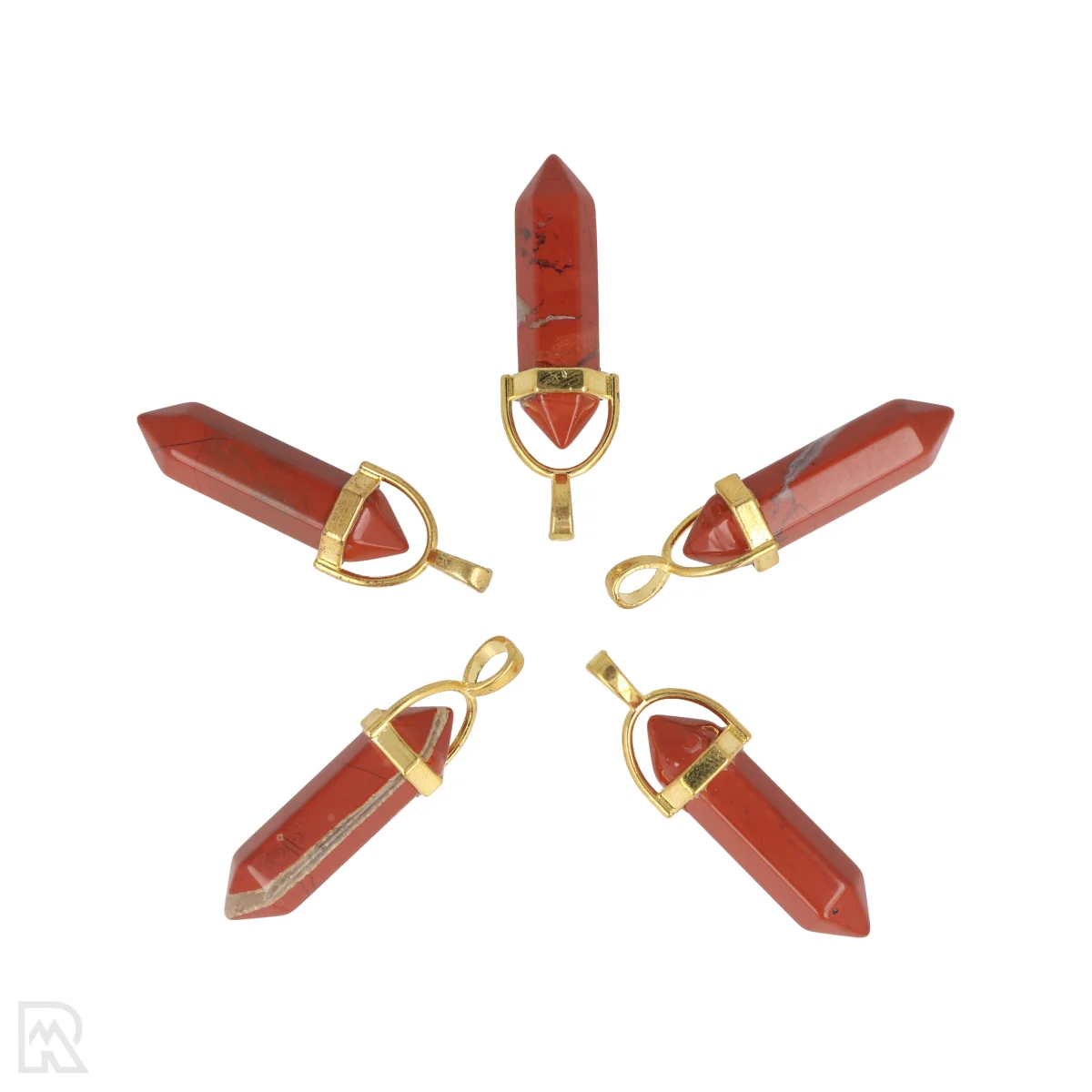 Rode Jaspis Dubbeleinder Hanger | Goudkleurig - 3,2 cm 1 Doppelter Schmetterlingsanhänger aus rotem Jaspis aus China mit der Artikelnummer 4311