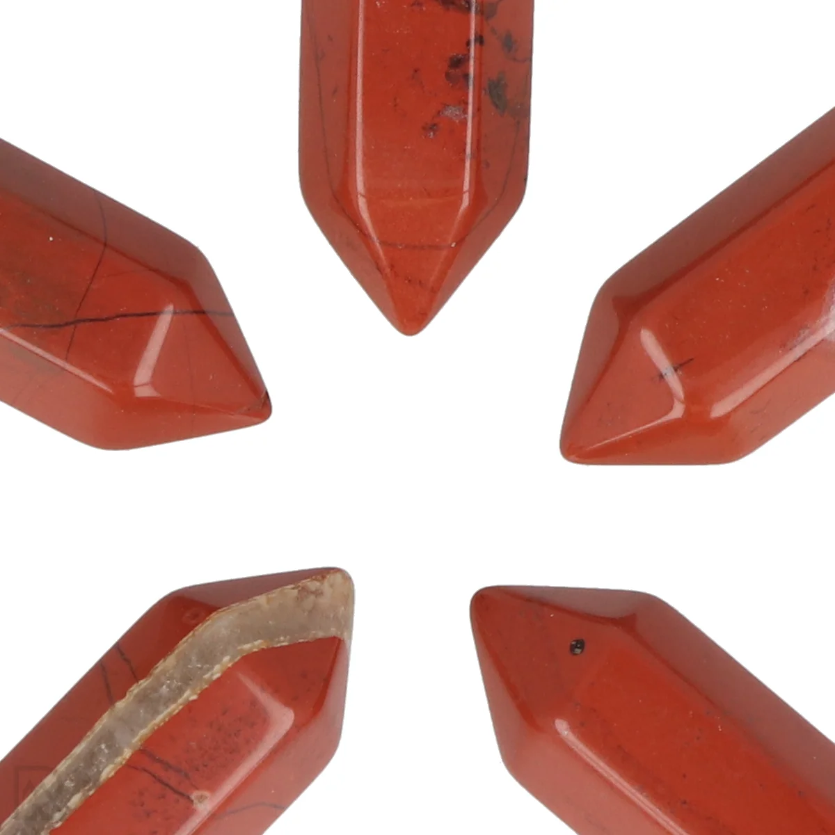 Rode Jaspis Dubbeleinder Hanger | Goudkleurig - 3,2 cm 2 Doppelter Schmetterlingsanhänger aus rotem Jaspis aus China mit der Artikelnummer 4311