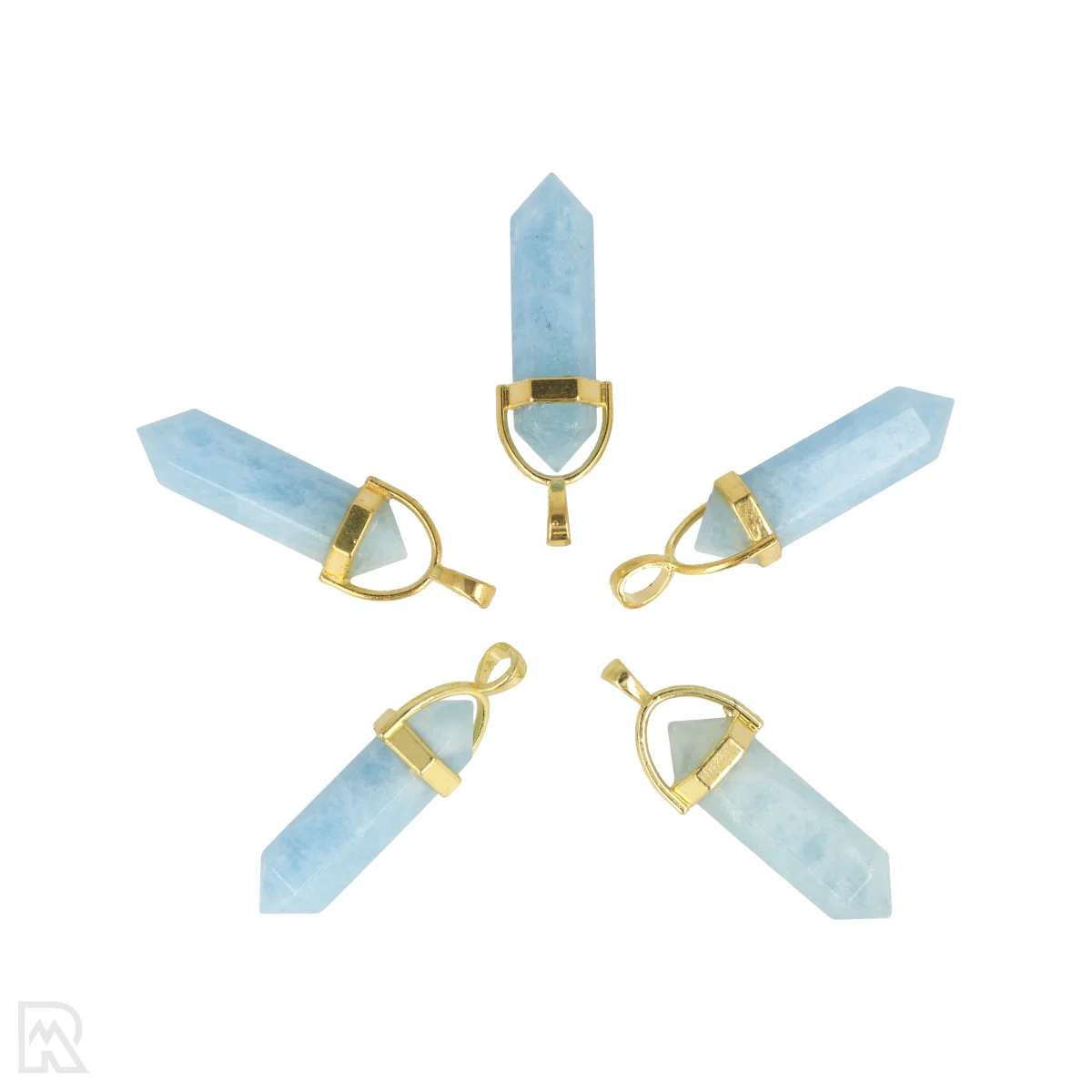 Aquamarijn Dubbeleinder Hanger | Goudkleurig - 3,2 cm 1 Aquamarijn Dubbeleinder Hanger uit China met artikelnummer 4326