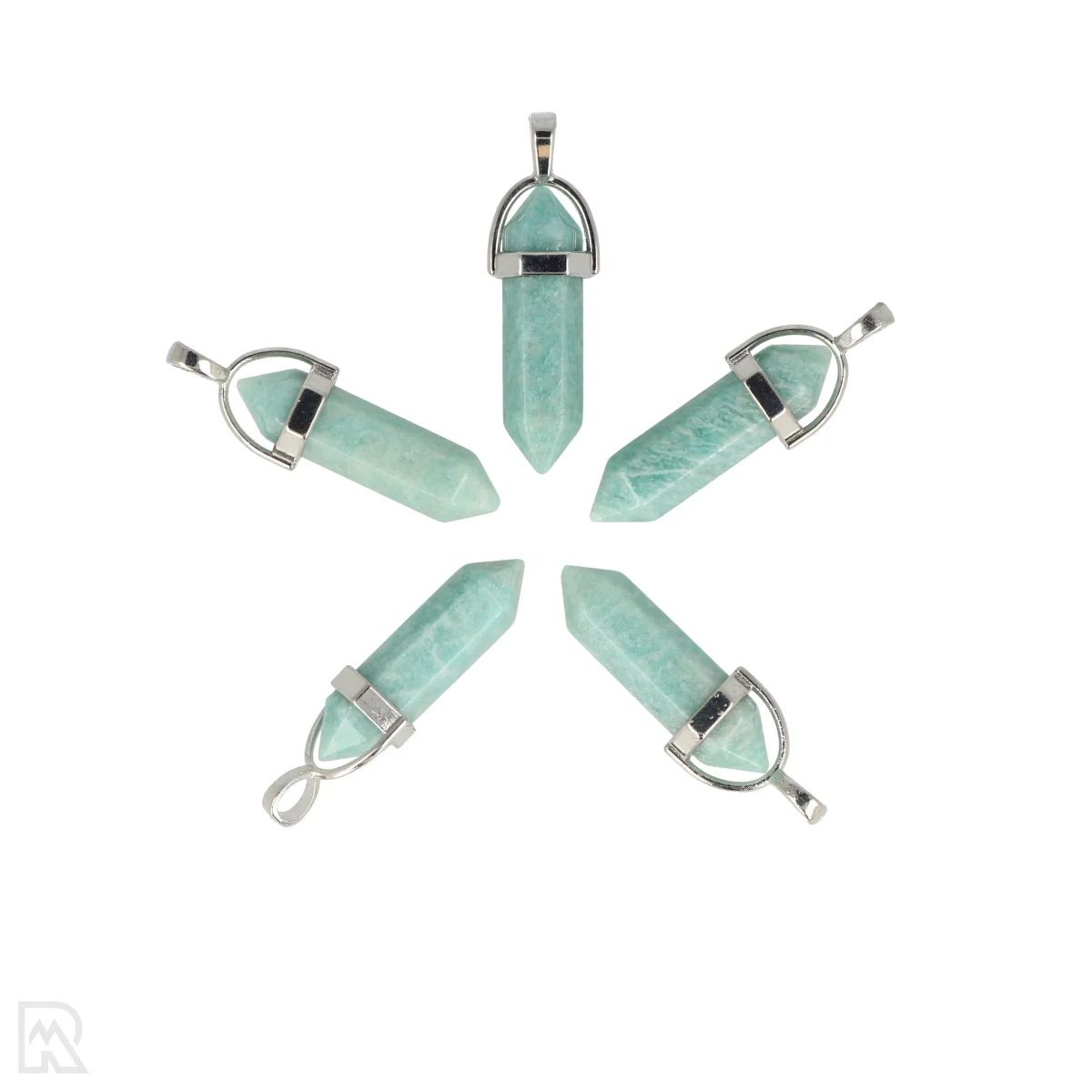 Amazoniet Dubbeleinder Hanger | AA - Zilverkleurig - 3,2 cm 2 Amazoniet Dubbeleinder Hanger uit China met artikelnummer 5648