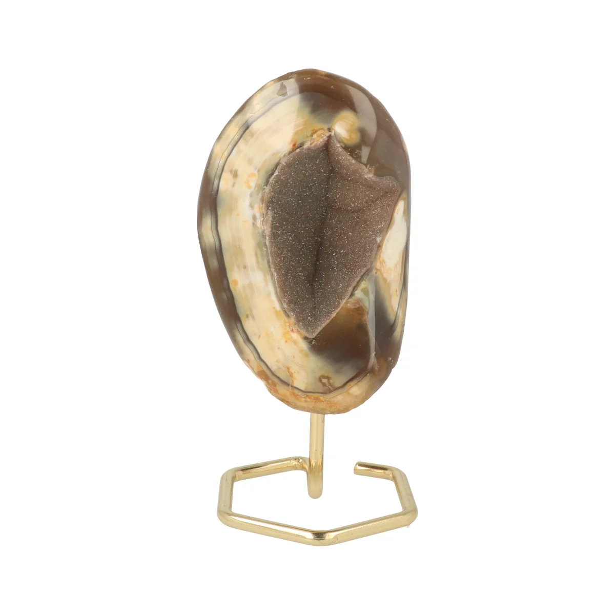 Druzy Agaat Op Standaard Goud 1 Agate on a stand from Brazil, item number 22792