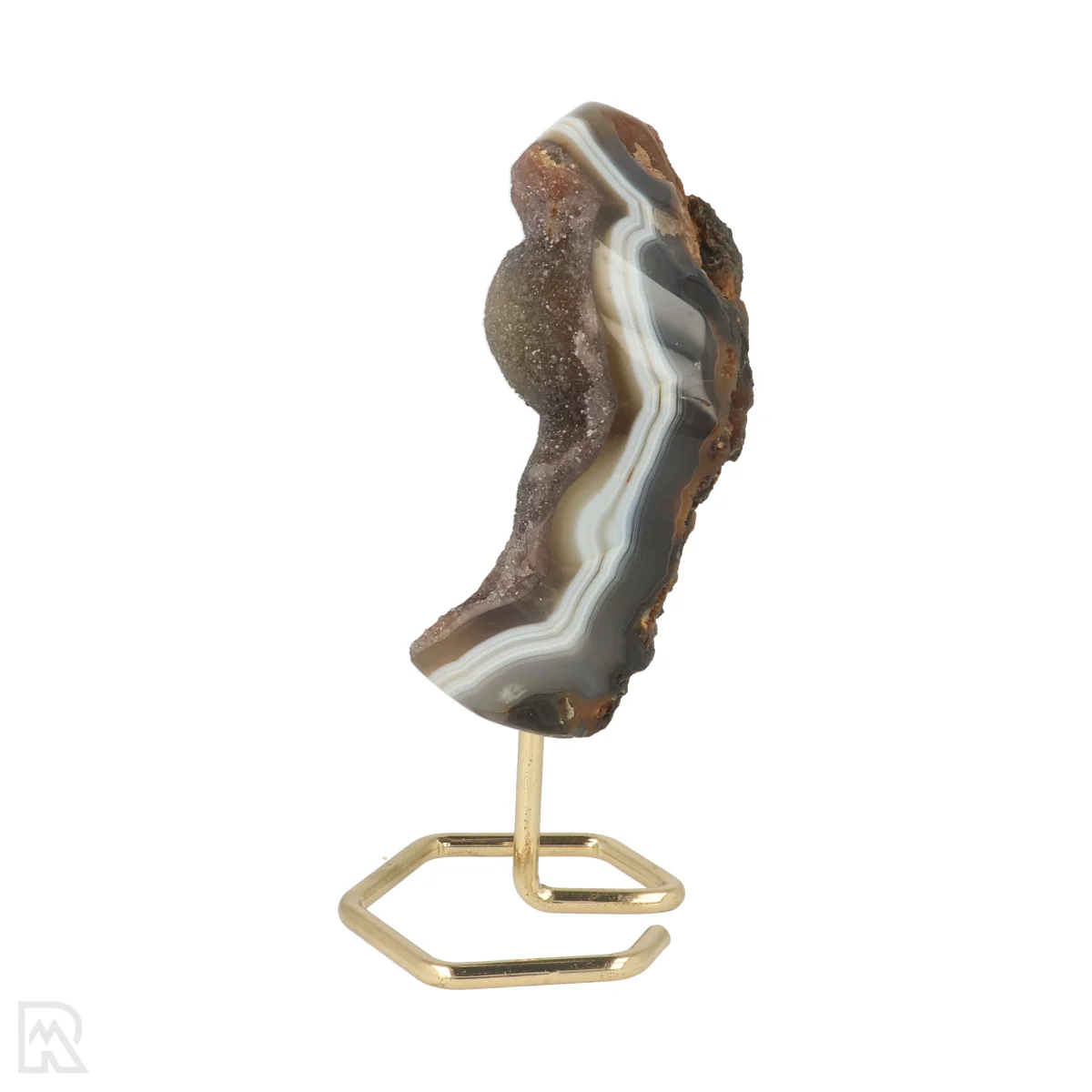 Druzy Agaat Op Standaard Goud 3 Agate on a stand from Brazil, item number 22793