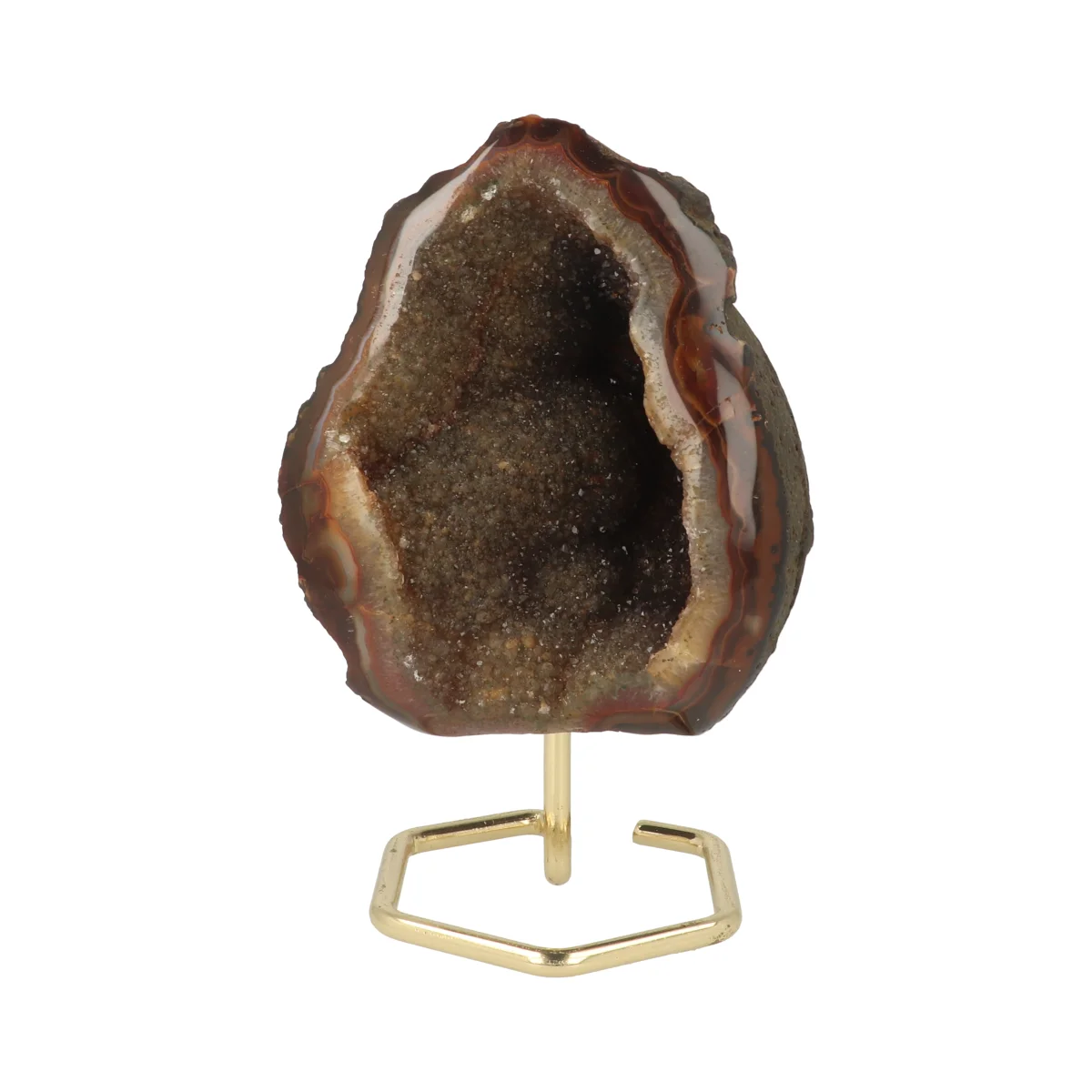 Druzy Agaat Op Standaard Goud 1 Agate on a stand from Brazil, item number 22794