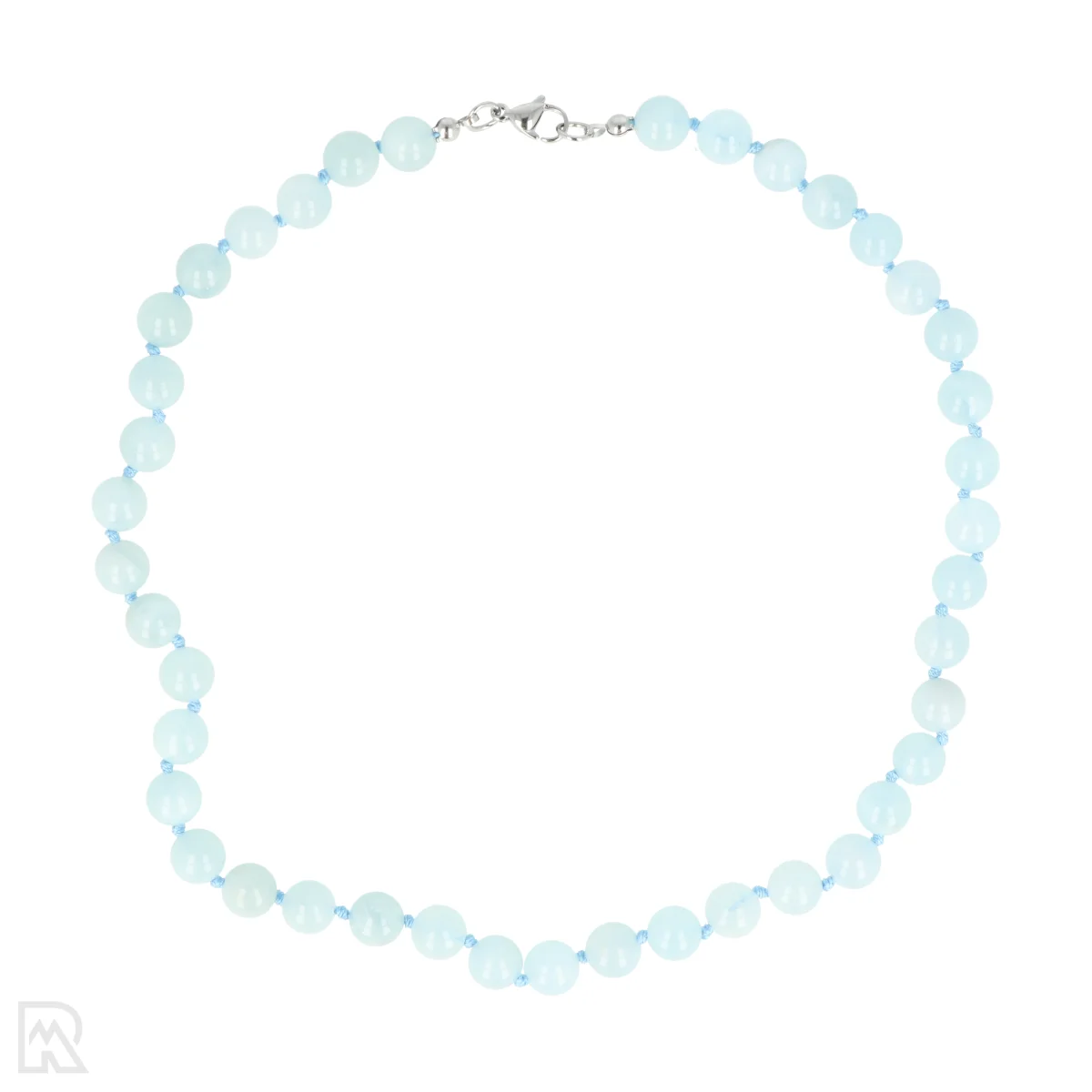 Aquamarijn Geknoopte Kralenketting | 8 mm - 45 cm 1 Aquamarin-Perlenkette mit Knoten | 8 mm – 45 cm