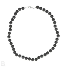 Lavastein – weiße Schnur, geknüpfte Perlenkette | 8 mm – 45 cm