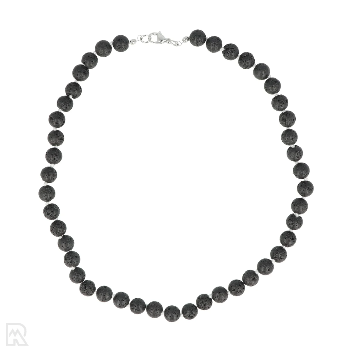 Lavasteen - wit koord Geknoopte Kralenketting | 8 mm - 45 cm 1 Lavastein – weiße Schnur, geknüpfte Perlenkette | 8 mm – 45 cm