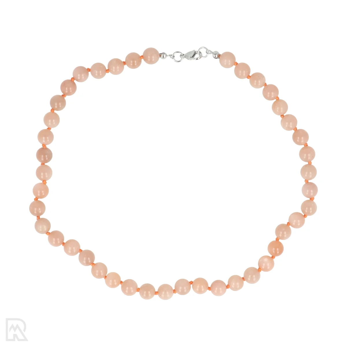 Oranje maansteen Geknoopte Kralenketting | 8 mm - 45 cm 1 Orangefarbene Mondstein-Perlenkette mit Knoten | 8 mm – 45 cm
