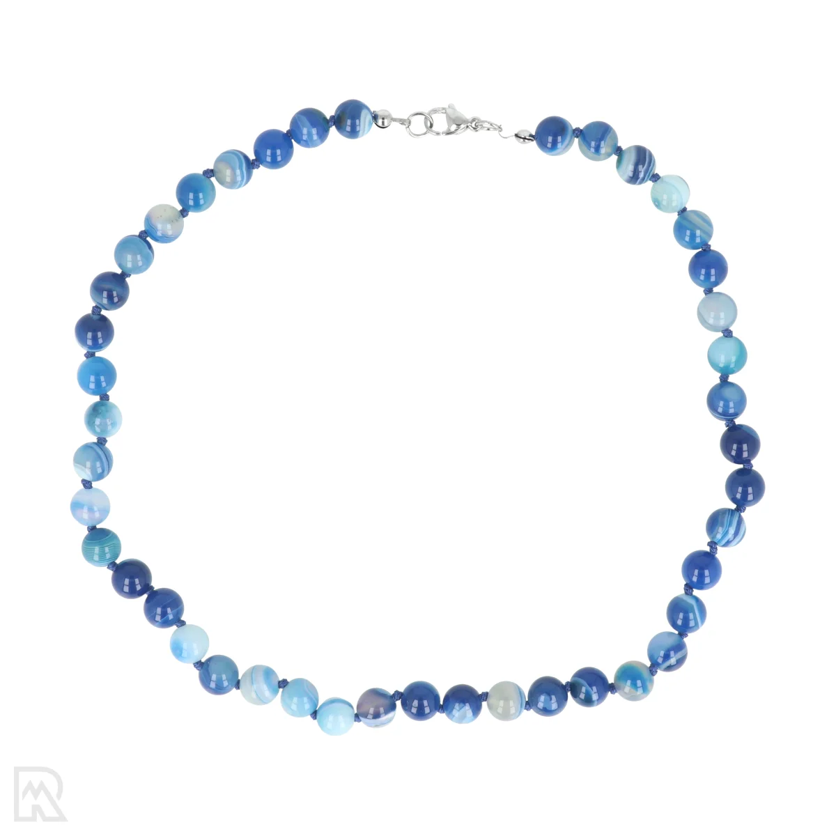 Blauwe agaat Geknoopte Kralenketting | 8 mm - 45 cm 1 Blauwe agaat Geknoopte Kralenketting | 8 mm - 45 cm