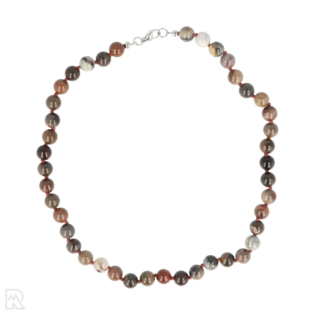 Versteend hout Geknoopte Kralenketting | 8 mm - 45 cm 1 Versteend hout Geknoopte Kralenketting | 8 mm - 45 cm