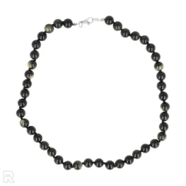 Gold-Obsidian – schwarze Kordel, geknüpfte Perlenkette | 8 mm – 45 cm