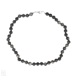 Zilver obsidiaan Geknoopte Kralenketting | 8 mm - 45 cm