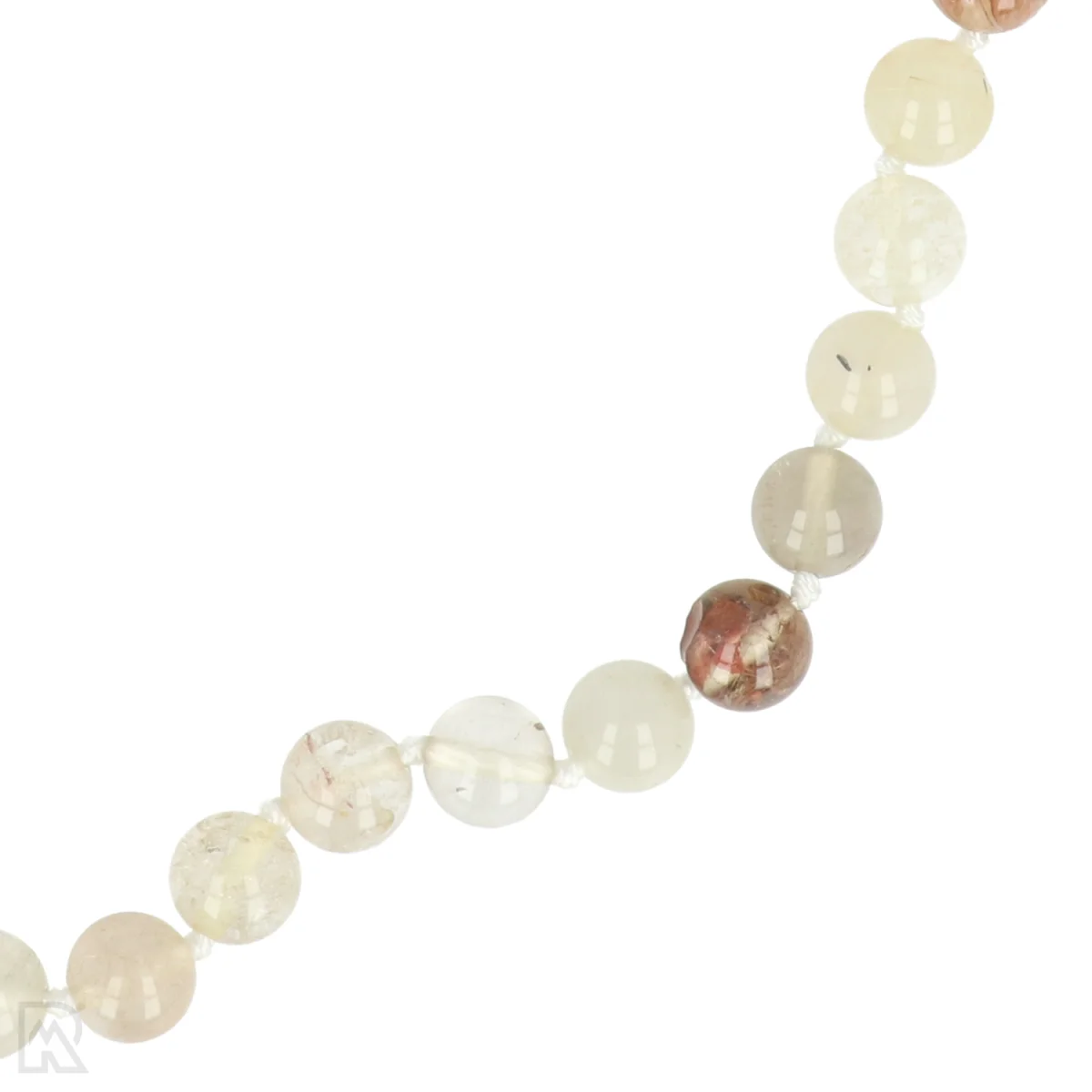 Rutielkwarts - wit koord Geknoopte Kralenketting | 8 mm - 45 cm 2 Rutielkwarts - wit koord Geknoopte Kralenketting | 8 mm - 45 cm - Afbeelding 2