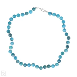 Blauer Apatit – weiße Kordel, geknüpfte Perlenkette | 8 mm – 45 cm