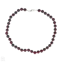 Granaat - wit koord Geknoopte Kralenketting | 8 mm - 45 cm