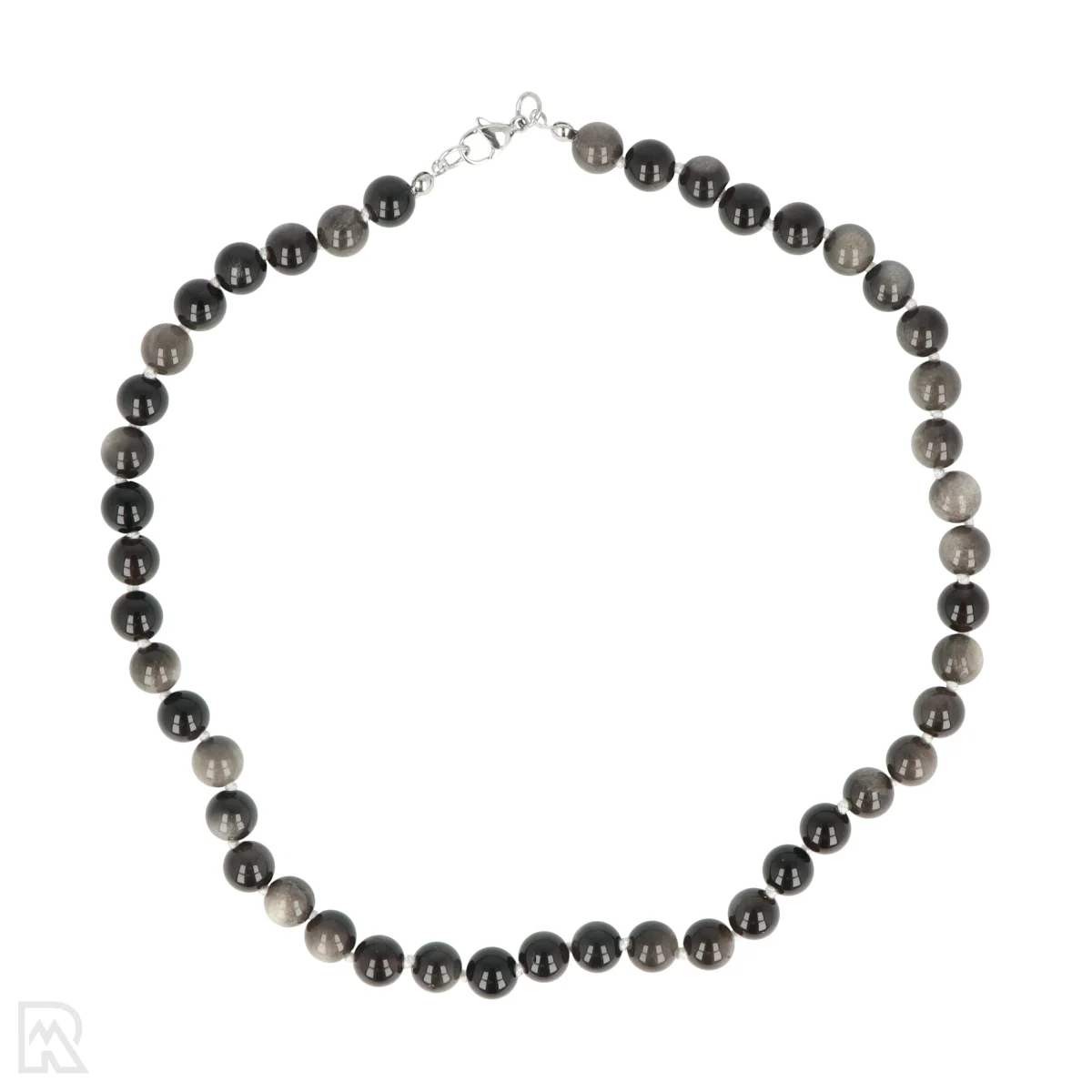 Zilver obsidiaan - wit koord Geknoopte Kralenketting | 8 mm - 45 cm 1 Zilver obsidiaan - wit koord Geknoopte Kralenketting | 8 mm - 45 cm