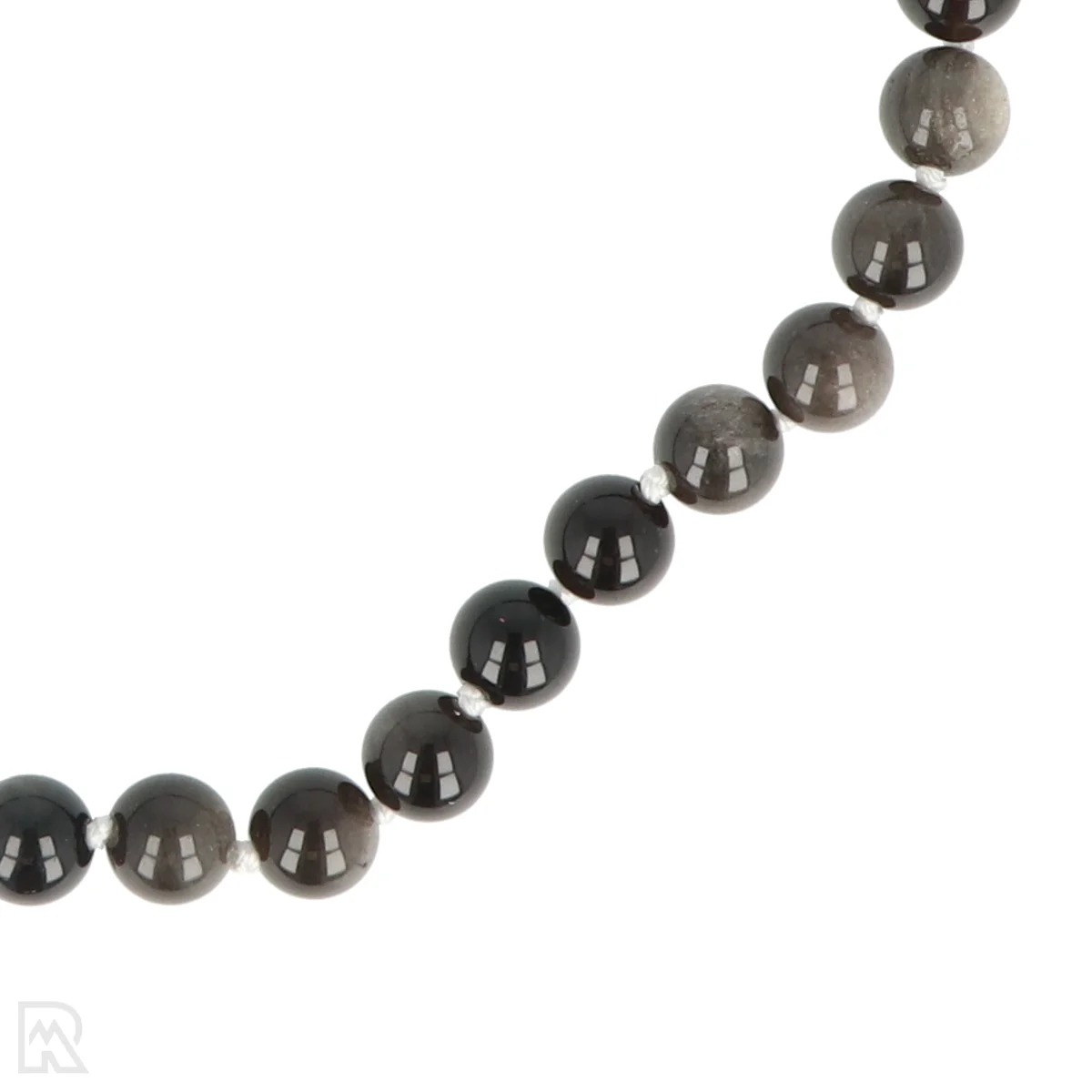 Zilver obsidiaan - wit koord Geknoopte Kralenketting | 8 mm - 45 cm 2 Zilver obsidiaan - wit koord Geknoopte Kralenketting | 8 mm - 45 cm - Image 2