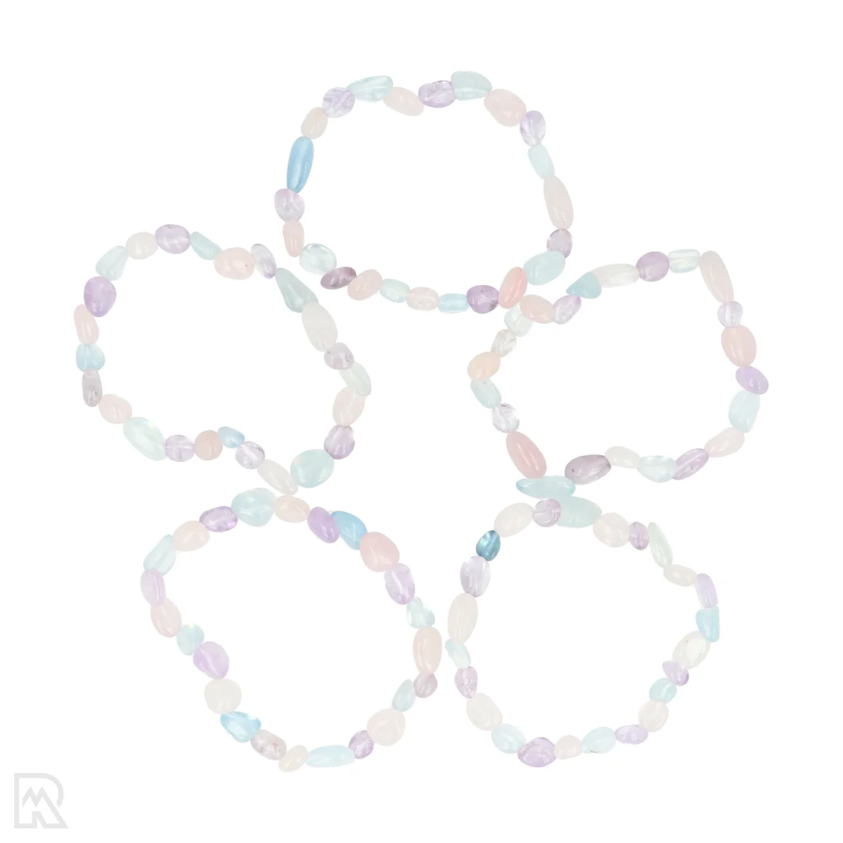 Aquamarijn - Rozenkwarts - Amethist Trommelsteen Armband | 6 - 8 mm 1 Aquamarin – Rosenquarz – Amethyst: Armband aus Trommelsteinen | 6–8 mm